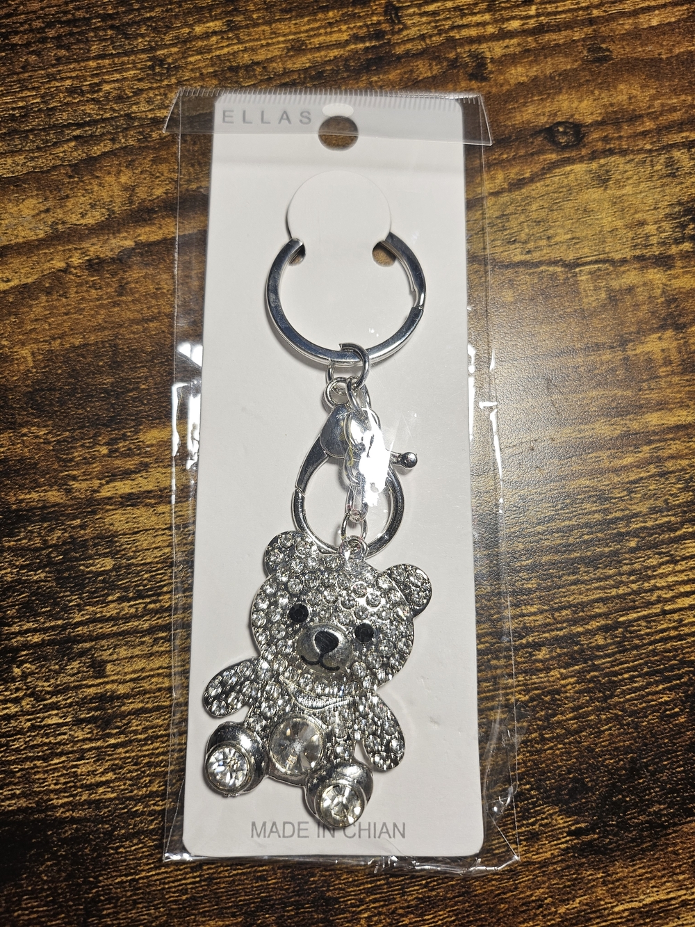 Ellas Silver Crystal Bear Keychain